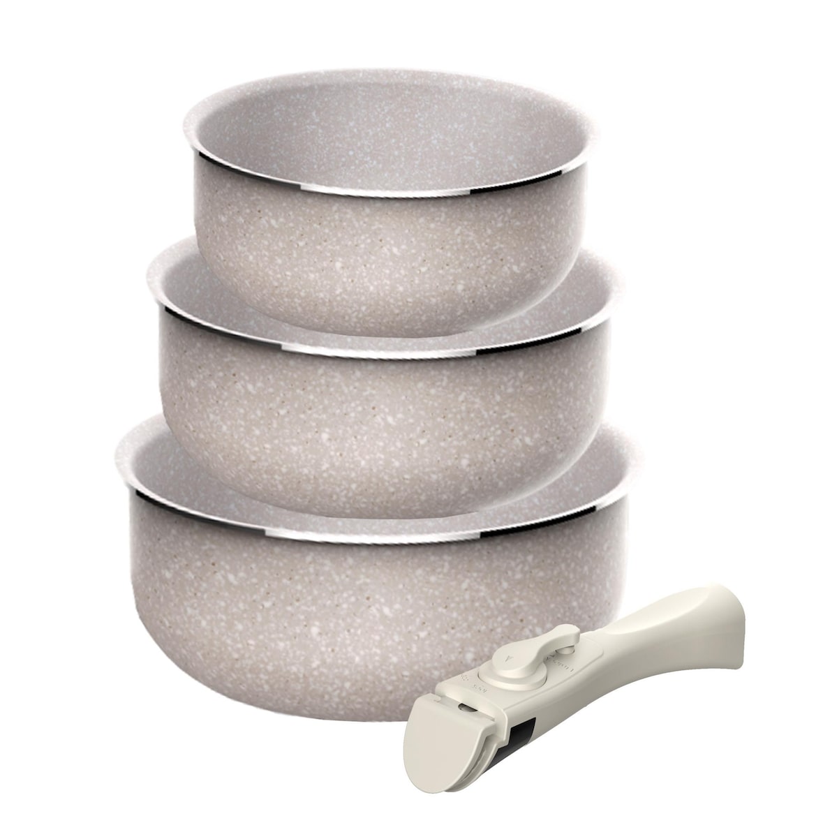 San Ignacio - Juego de 3 Cacerolas Ø16/18/20cm aluminio prensado antiadherente ILAG, mango extraíble, inducción, sin PFOA