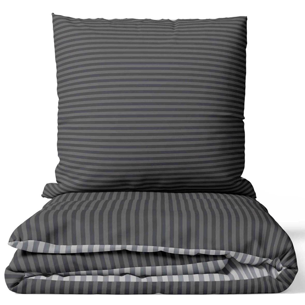 Baumwolle Bettwäsche 200x220 cm Anthrazit Grau gestreift Wendeseite Reißverschluss 3 tlg