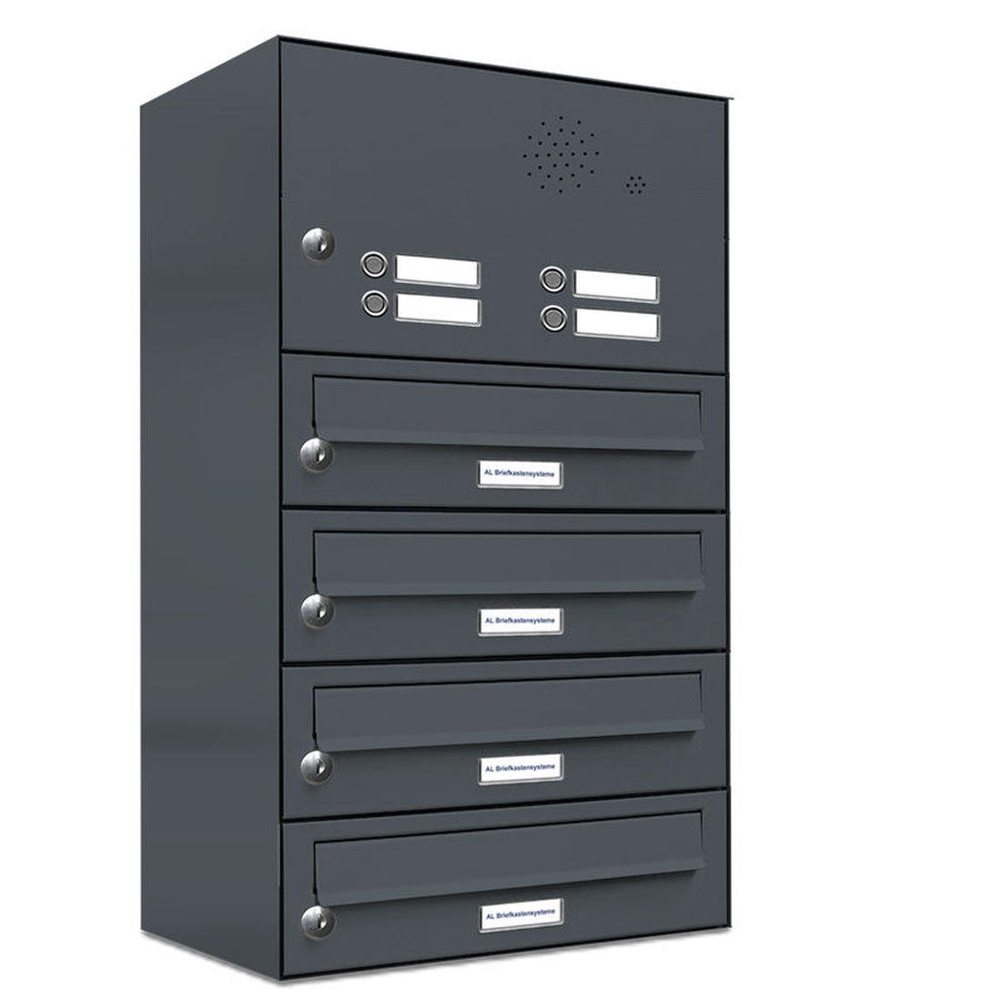 AL Briefkastensysteme 4 Fächer Premium Wand Briefkasten Anlage in RAL 7016 Anthrazit Grau, Post A4, robust, wetterfest, Artikelnummer: 132P4EA1KSP7016
