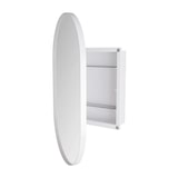 thumbnail of Spiegelschrank oval Weiß 85x51x12 cm mit Metallrahmen und Hartglas, Wandmontage oder Einbau, verstellbare Ablagen, platzsparender Badschrank
