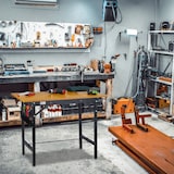 thumbnail of Relaxdays Werkbank klappbar, bis 100 kg, Längenmaß, Winkelmesser, HBT 76x100x60cm, Arbeitstisch Werkstatt, natur/schwarz