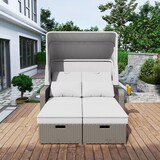 thumbnail of Garten-Loungesofa 2-Sitzer aus Polyrattan in Khaki, mit abnehmbarer Markise, ausziehbar und als Bett oder Relaxsessel nutzbar
