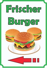 thumbnail of Frischer Burger Schild Hochkant mit Pfeil links A5 (148x210mm)