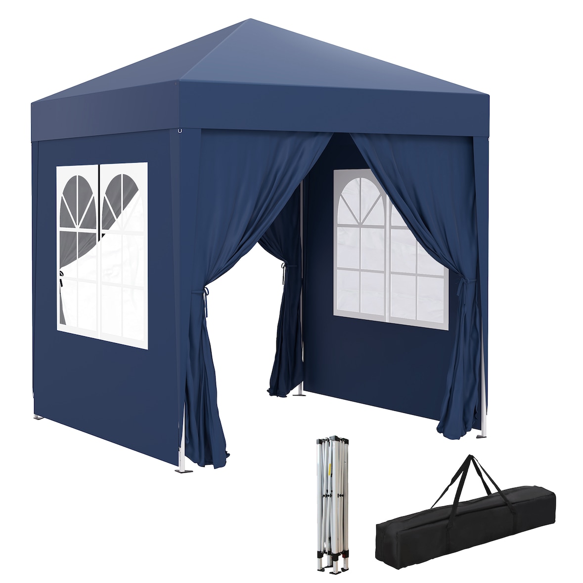 Carpa plegable 2x2 m cenador de jardín con 4 paredes laterales tela Oxford 2 puertas 2 ventanas y bolsa de transporte azul