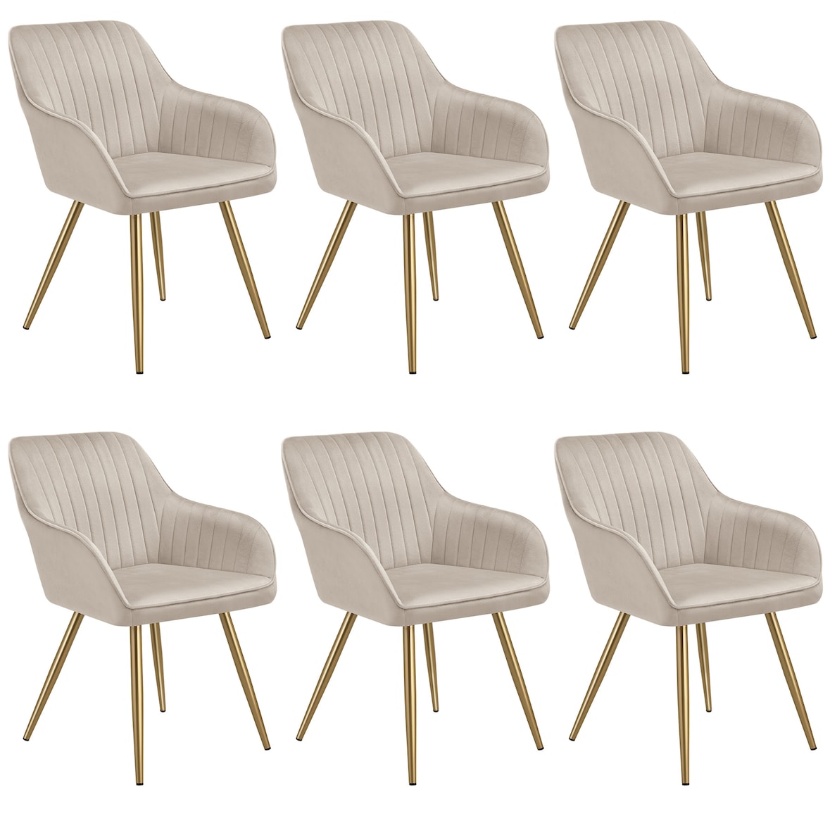tectake Silla de comedor MARILYN, aspecto aterciopelado, acolchado - Juego de 6 gris topo/dorado