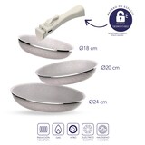 thumbnail of BERGNER - Set 3 Padelle Ø18/20/24cm in Alluminio Pressato Antiaderente con Manico Rimovibile con Set 3 Coltelli in Acciaio Inox con Supporto Magnetico