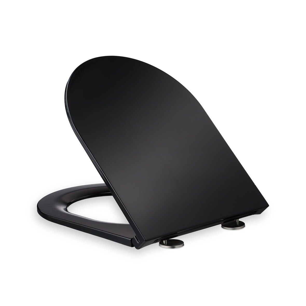 Relaxdays Toilettendeckel mit Absenkautomatik & Quick Release, 36 x 45 cm, Duroplast, Montage von oben, D-Form, schwarz