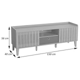 thumbnail of TV-Rack HWC-M48, Lowboard TV-Schrank, Schiebetür 56x150x40cm ~ Walnuss-Optik, Schublade dunkelgrau