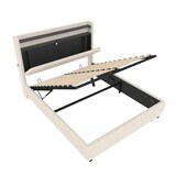 thumbnail of Polsterbett 160x200 mit LED, USB-Anschlüssen und Stauraum im Kopfteil – multifunktionales Design in Beige, Samtbezug