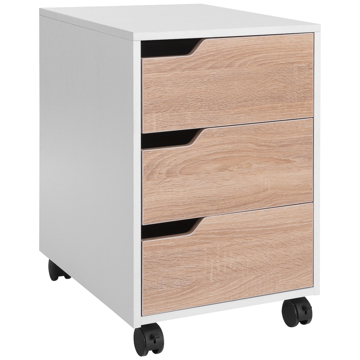 HOMCOM Bloco de Gavetas Arquivo Móvel para Escritório Madeira 3 Gavetas Com Rodinhas (2 delas com Travão) 40x50x57,5 cm MDF Carvalho e branco