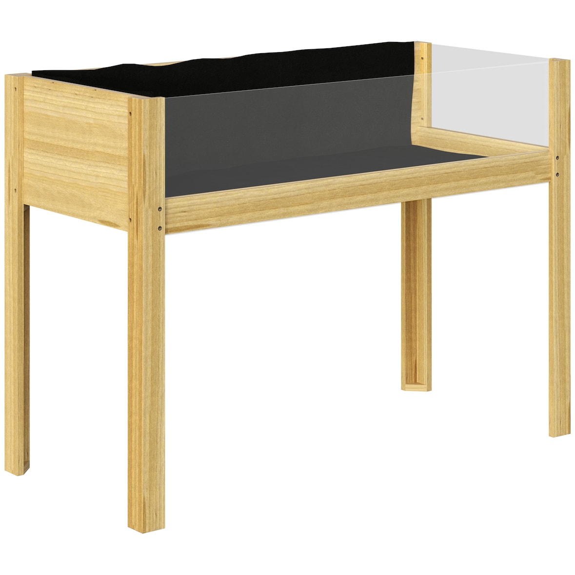 Hochbeet aus Holz Naturholz 110x50x80 cm mit Acrylplatten, Entwässerungslöchern und Stofffutter, wetterbeständiger Pflanzkasten für Garten und Balkon
