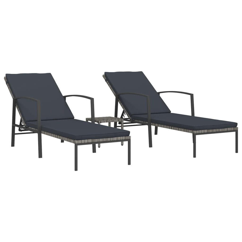 Helloshop26 - Conjunto de 2 tumbonas sillas de playa camas de jardín muebles de terraza con mesa resina de mimbre gris 02_0012125