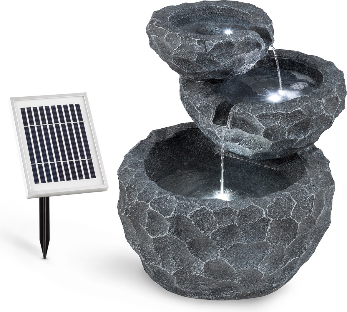 Murach Kaskadenbrunnen Akkubetrieb 2 kW Solarpanel 3 LEDs Dunkelgrau