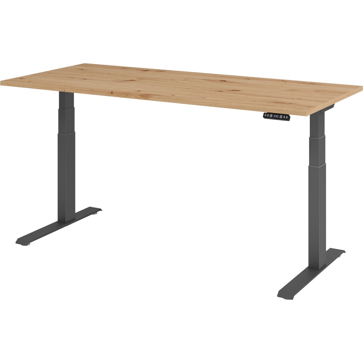 bümö elektrisch höhenverstellbarer Schreibtisch 180x80 cm in Asteiche, Gestell graphit mit Memory-Steuerung, elektrischer Bürotisch höhenverstellbar