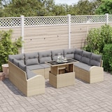 thumbnail of vidaXL 10-teiliges Gartensofa-Set mit Kissen in beigem Poly Rattan