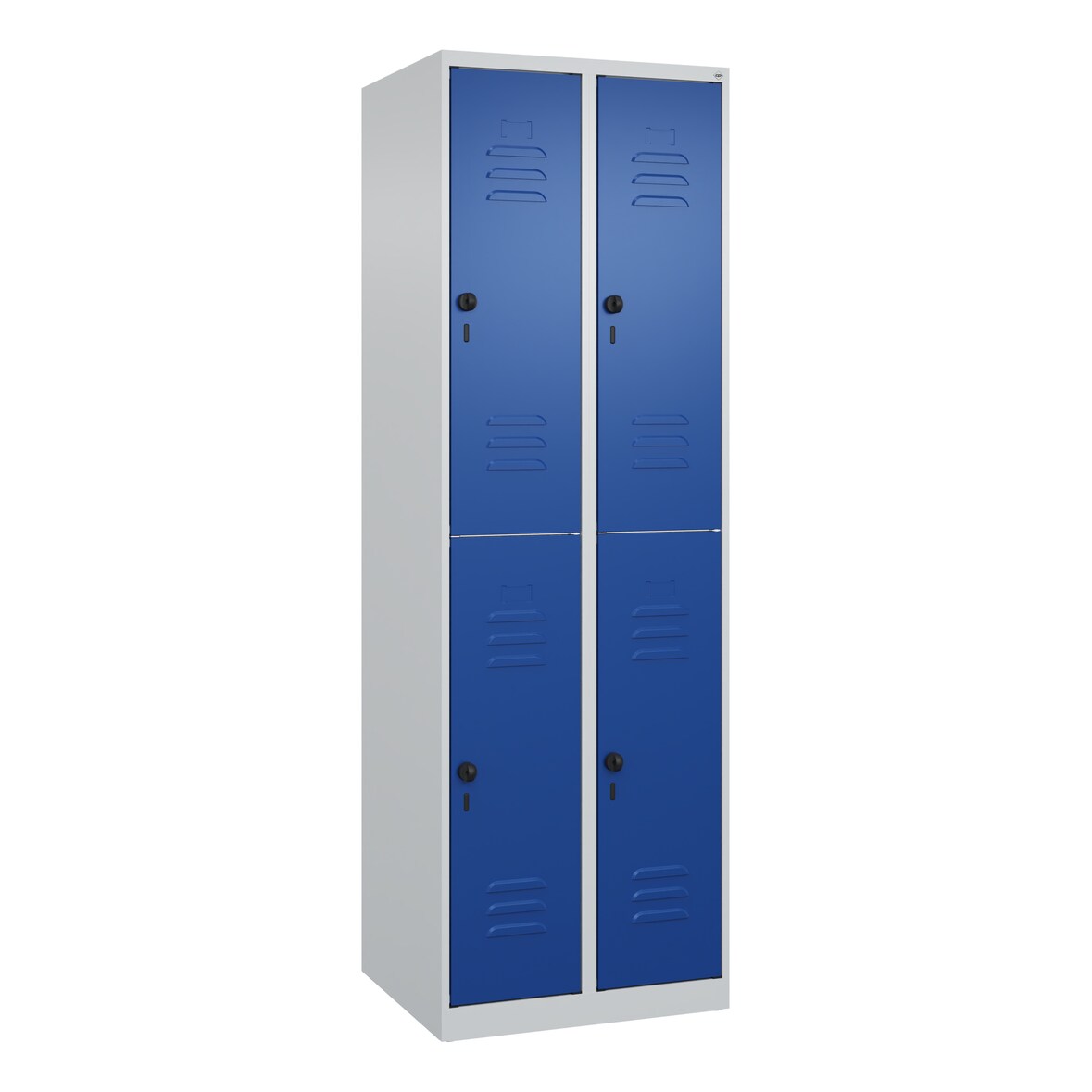 C+P Spind Classic PLUS, 4 Abteile, HxBxT 185x60x50cm, Sicherheitsdrehriegel, Hellgrau/Enzianblau von PROREGAL