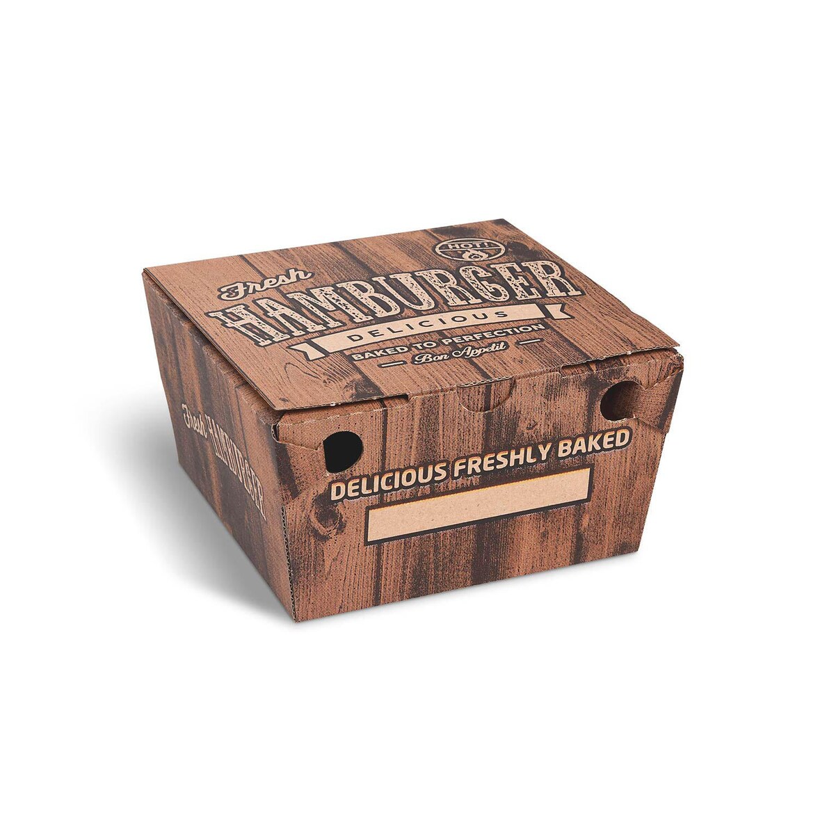 VEPATIM 100 Hamburgerboxen aus Mikrowellpappe bedruckt braun 15 x 15 x 9,5 cm