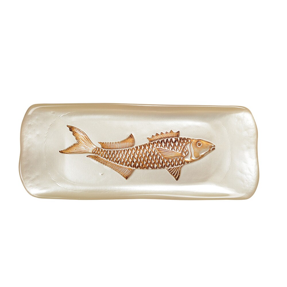 Plat rectangulaire vanille avec poisson doré 31.7x12.7cm