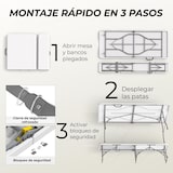 thumbnail of YOEVU kit mesa plegable y bancos 180cm portátil resistente HDPE y acero estructura plegable