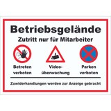 thumbnail of Schild Betriebsgelände Mitarbeiter Betreten Video Parken A5 Rückseite selbstklebend