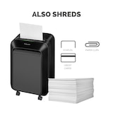 thumbnail of Destructora trituradora de papel Fellowes LX210, 1-3 usuarios, destruye hasta 16 hojas en minipartículas 4x12mm, Din P-4, papelera 23L/500 hojas