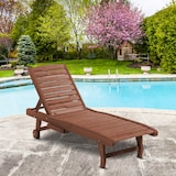 thumbnail of Outsunny tumbona de madera exterior silla reclinable de jardín con 2 ruedas respaldo ajustable en 3 niveles y 1 bandeja carga 113kg para terraza patio
