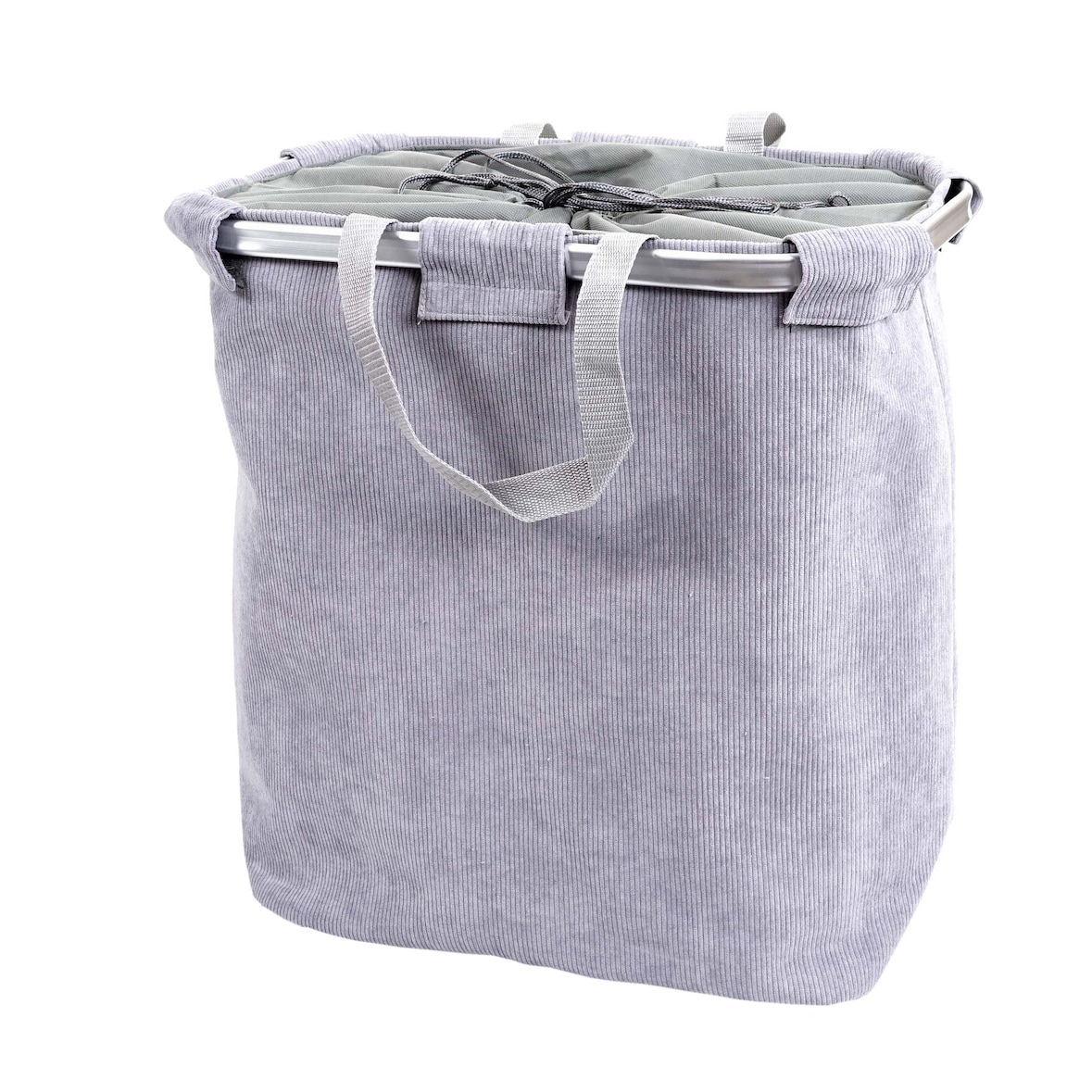 Cesto para roupa suja HWC-C34, Cesto para roupa suja Cesto para roupa suja com cordão, 2 compartimentos Pega 54x52x32cm 89l ~ cinzento