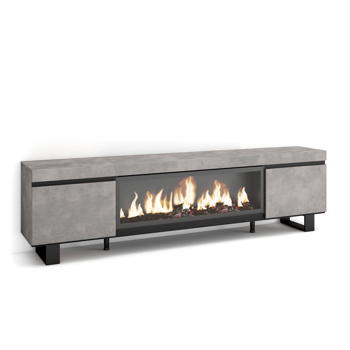 Mueble TV, Televisión, 210, Para TV hasta 80", Chimenea eléctrica XXL, Diseño industrial, Cemento _415_22