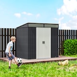 thumbnail of Abrigo de Jardim 2 m² 195x122x181,5 cm Abrigo de Armazenamento Metálico com Porta de Correr e 2 Janelas Cinza Escuro