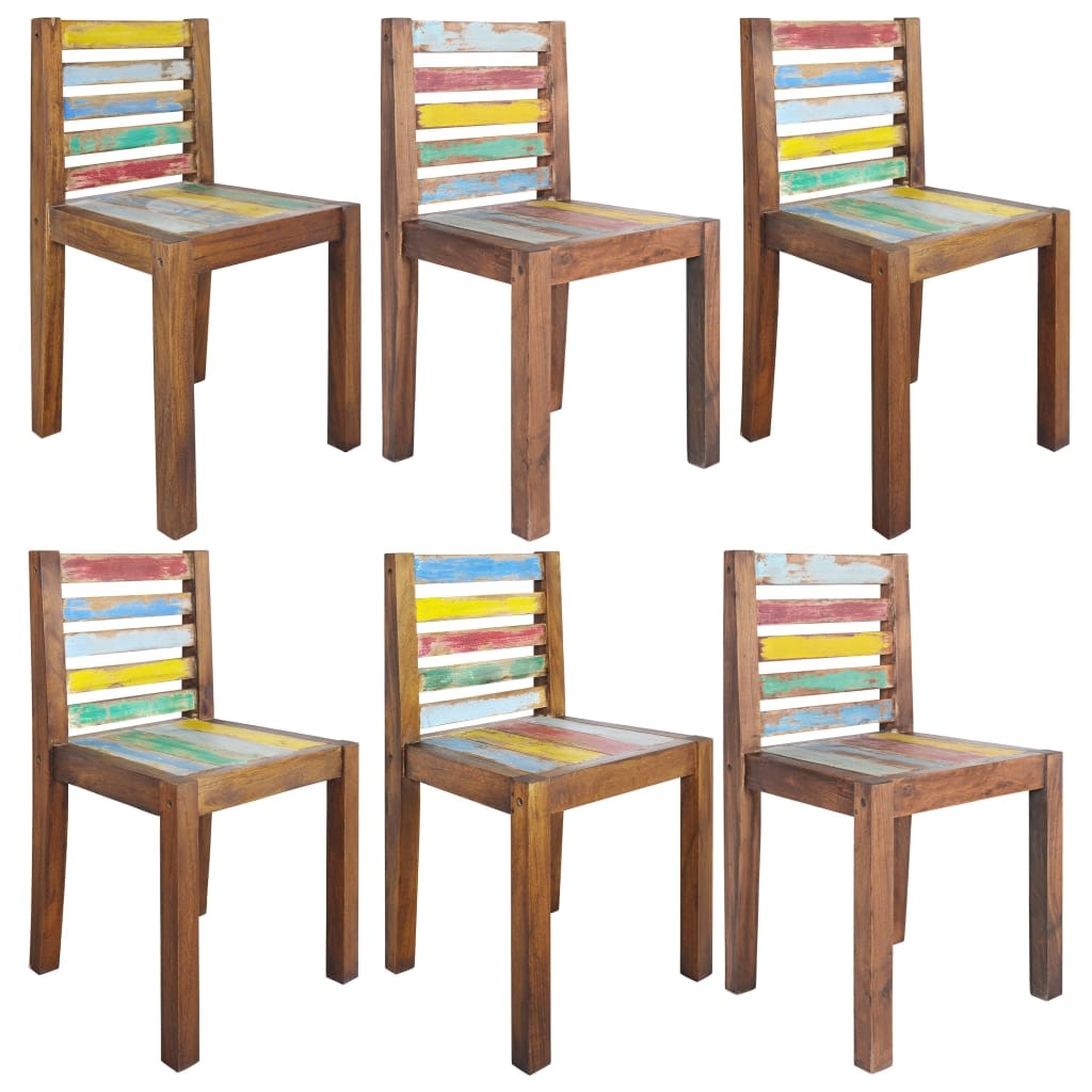 Décoshop26 - Set van 6 eetkamerstoelen gemaakt van massief gerecycled hout meerkleurig DEC025679