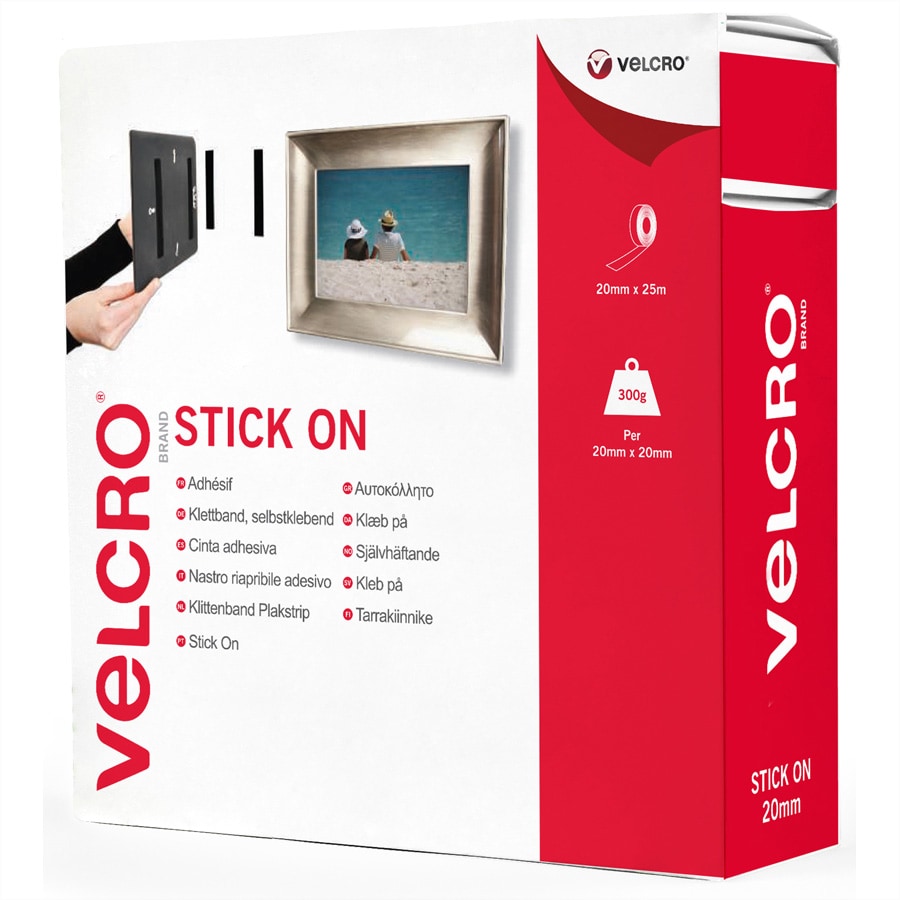 VELCRO® Klettband Selbstklebend Haken & Flausch 20mm x 25m Schwarz