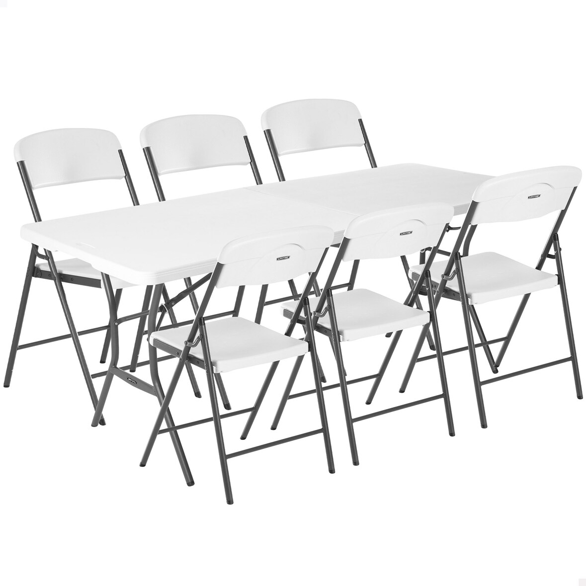 Pack mesa plegable 185x76 cm + 6 sillas plegables blanco Lifetime