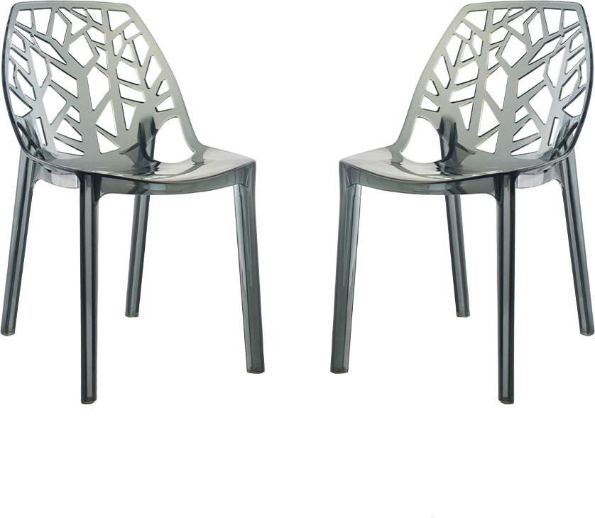 Set aus 2 Stühlen aus Polycarbonat, ergonomische Sitzfläche, stapelbar, modernes Design für Küche, Esszimmer, Bar, Restaurant – Zelda – Rauchgrau