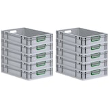 thumbnail of PROREGAL SparSet 10x Eurobox NextGen Color, HxBxT 12x40x60cm, 23 Liter, Griffe grün offen, Grau, Eurobehälter, Box, Transportbehälter