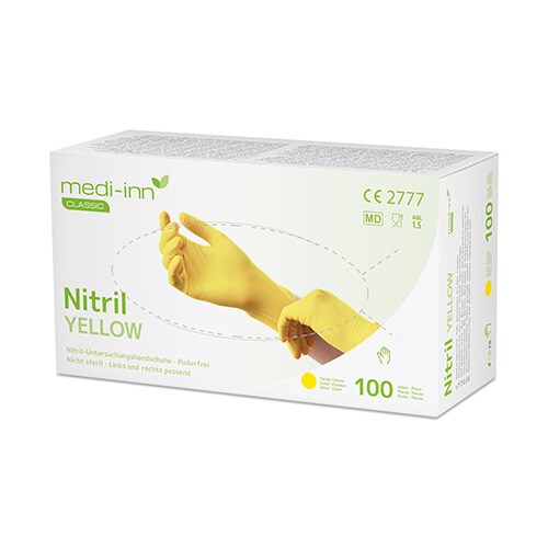 100 `Medi-Inn Classic` Handschuhe, Nitril puderfrei gelb `Nitril Yellow` Größe M