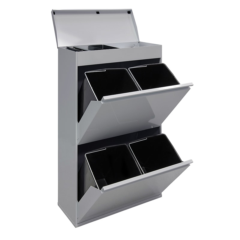 ARREGUI Top CR622-B Recycling Abfalleimer / Mülleimer aus Stahl mit Aufbewahrungsbox mit Deckel, 4 Fach Mülltrennsystem, 4 x 17L ( 68L), hellgrau