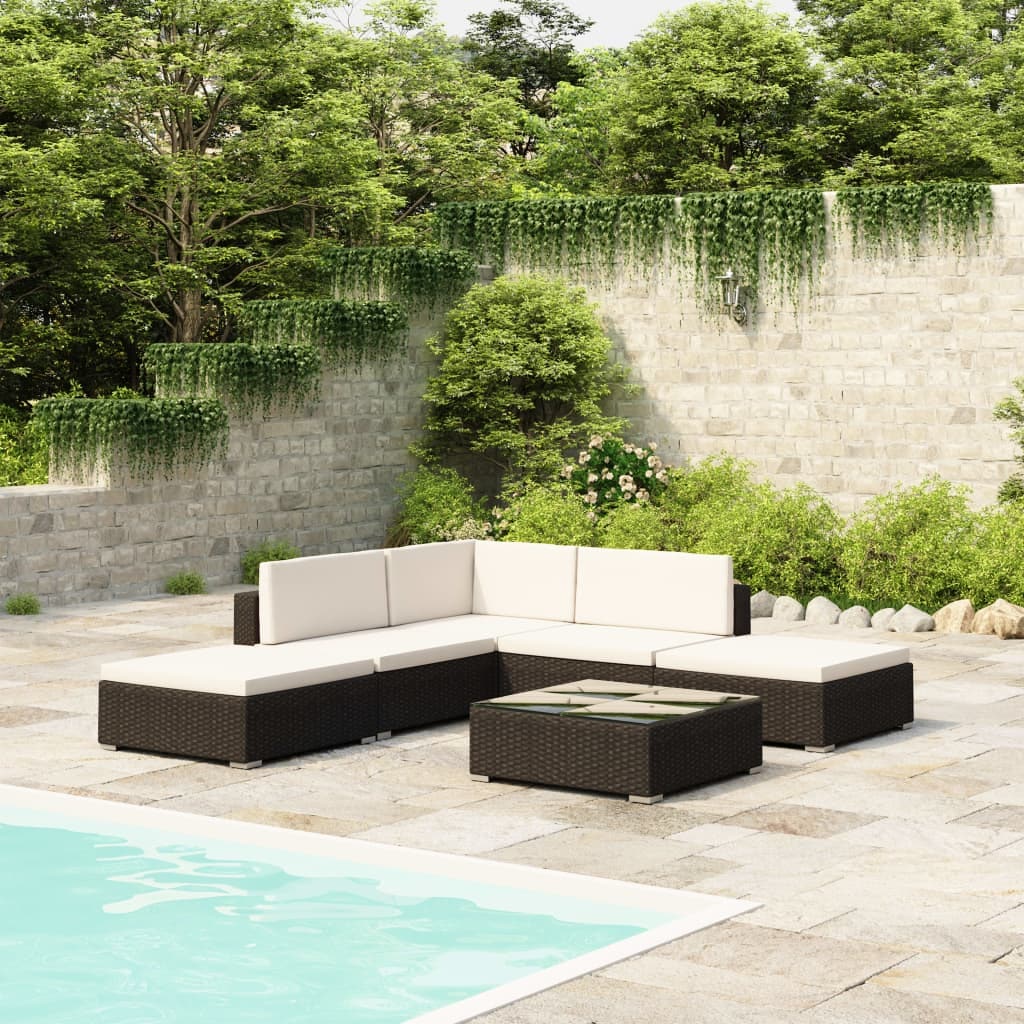 vidaXL 6-tlg. Garten-Lounge-Set mit Auflagen Poly Rattan Schwarz