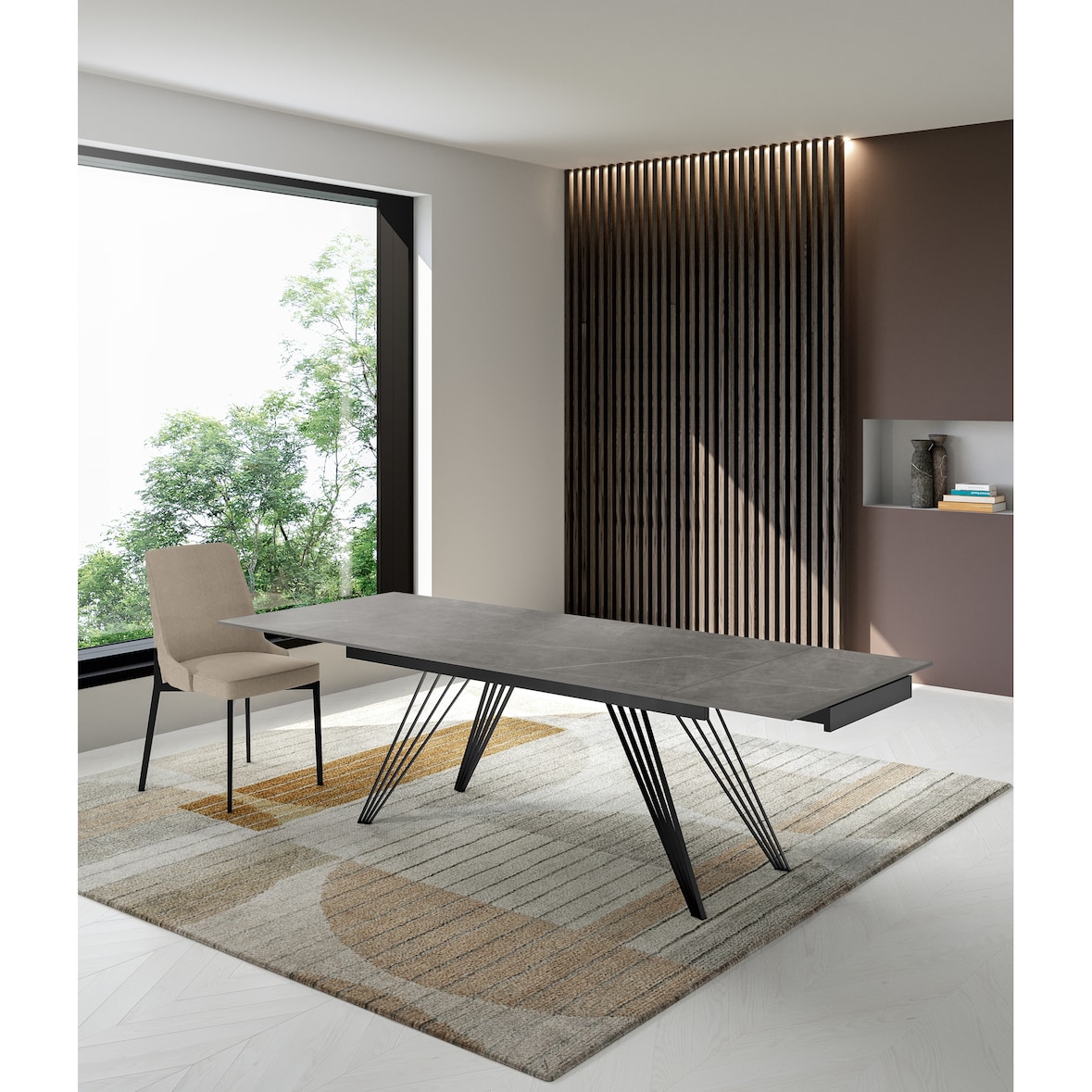 Match 1 - Ausziehbarer Tisch (160/240 x 90 cm) aus schwarzer Keramik