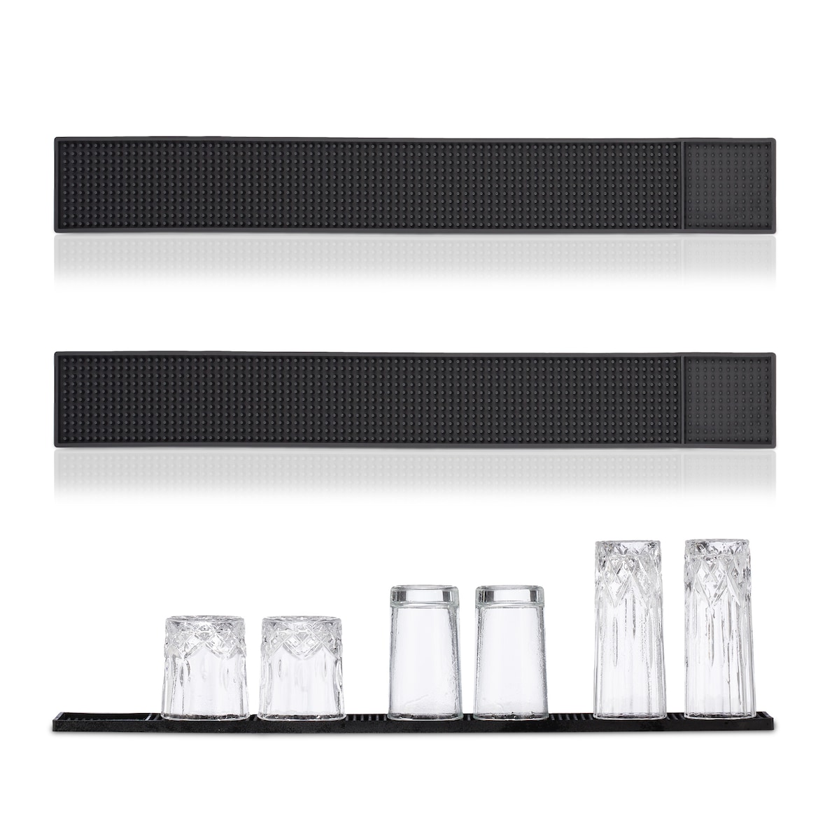 Relaxdays Barmatte 2er Set, mit Noppen, 60 x 8 cm, Abtropfmatte aus PVC, Geschirr trocknen, für Bar und Spüle, schwarz