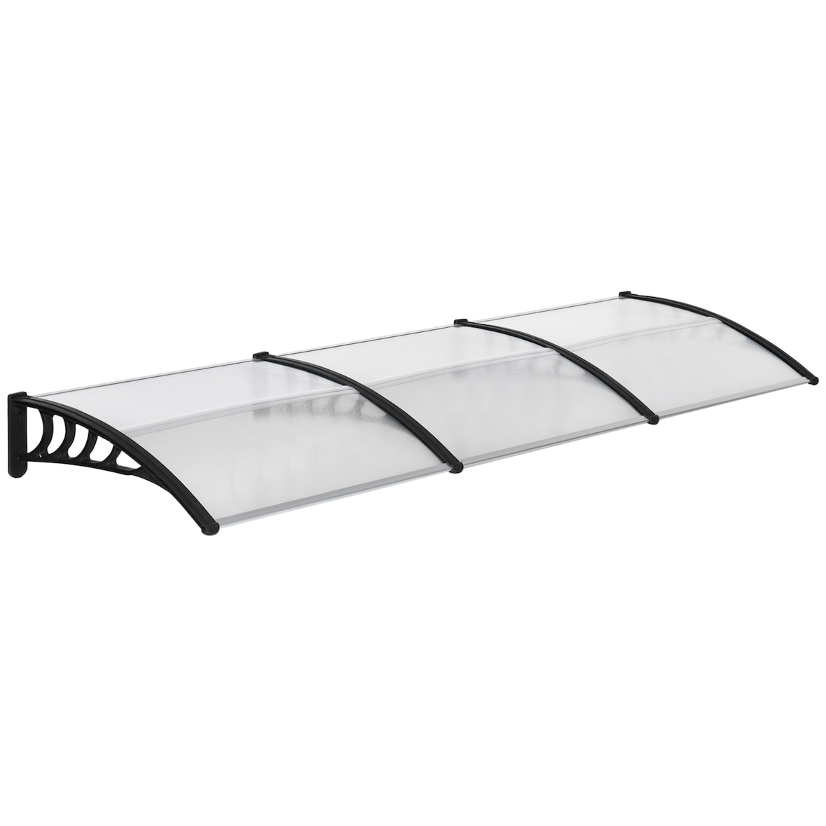 Tejadillo de Protección 303x96 cm Marquesina Exterior para Puertas y Ventanas contra Sol y Lluvia con Soportes de PP y Regleta de Aleación de Aluminio
