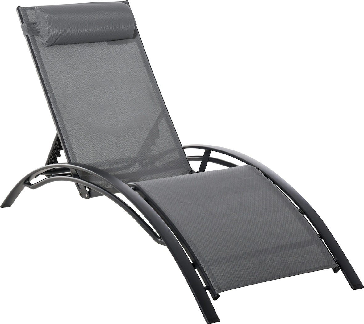 Tumbona Reclinable con Respaldo Ajustable Reposacabezas Extraíble Aluminio Gris