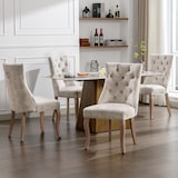 thumbnail of Merax Polsterstühle(Set, 4 St), Stuhl Hellbeige Samt Esszimmerstuhl, hohe Rückenlehne, mit Knopfsteppung, Gestell aus Massivholz, Hellbeige