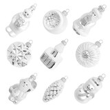 thumbnail of Silberfarbiges Formen- & Figuren-Sortiment 6-8cm, 9-teilig, Glasornamente, mundgeblasen, handbemalt