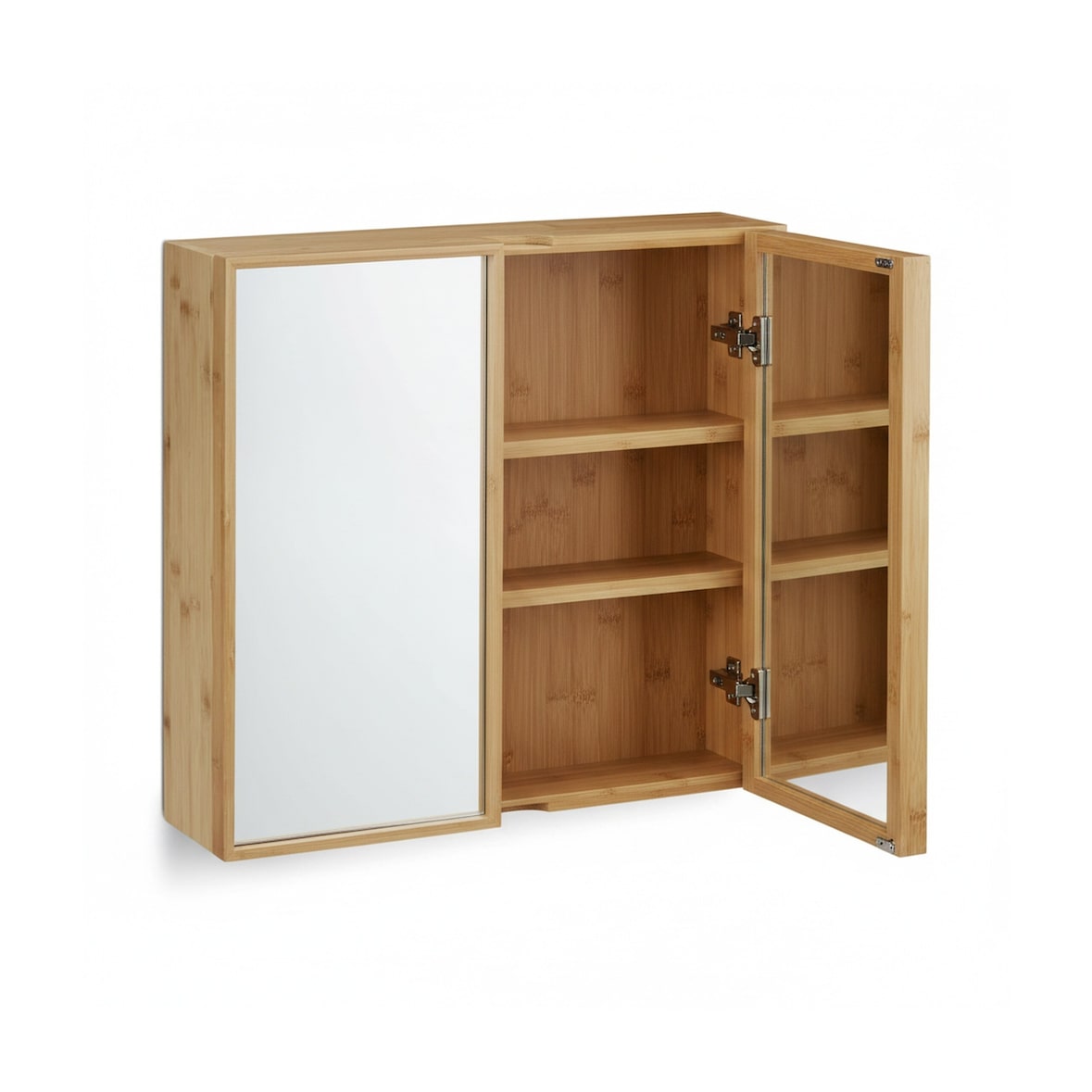 Relaxdays Bad Spiegelschrank 2-türig, Wandschrank aus Bambus, vormontierter Badschrank HxBxT: 50 x 65 x 14 cm, natur