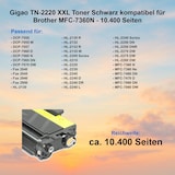 thumbnail of Gigao TN-2220 XXL Toner Schwarz kompatibel für Brother MFC-7360N - 10.400 Seiten