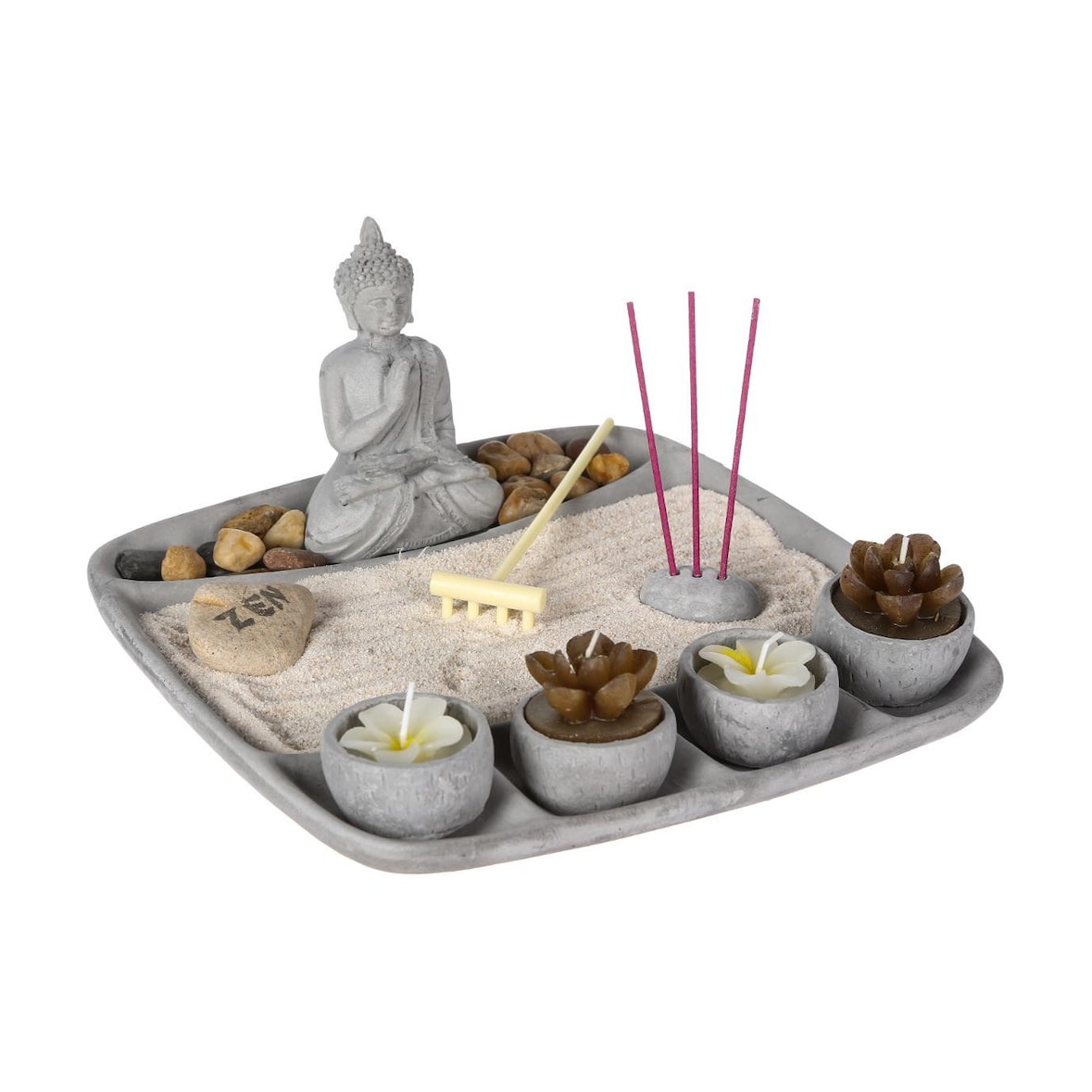 Jardin Zen Bouddha sur un plateau avec Bougies, Encens et décoration