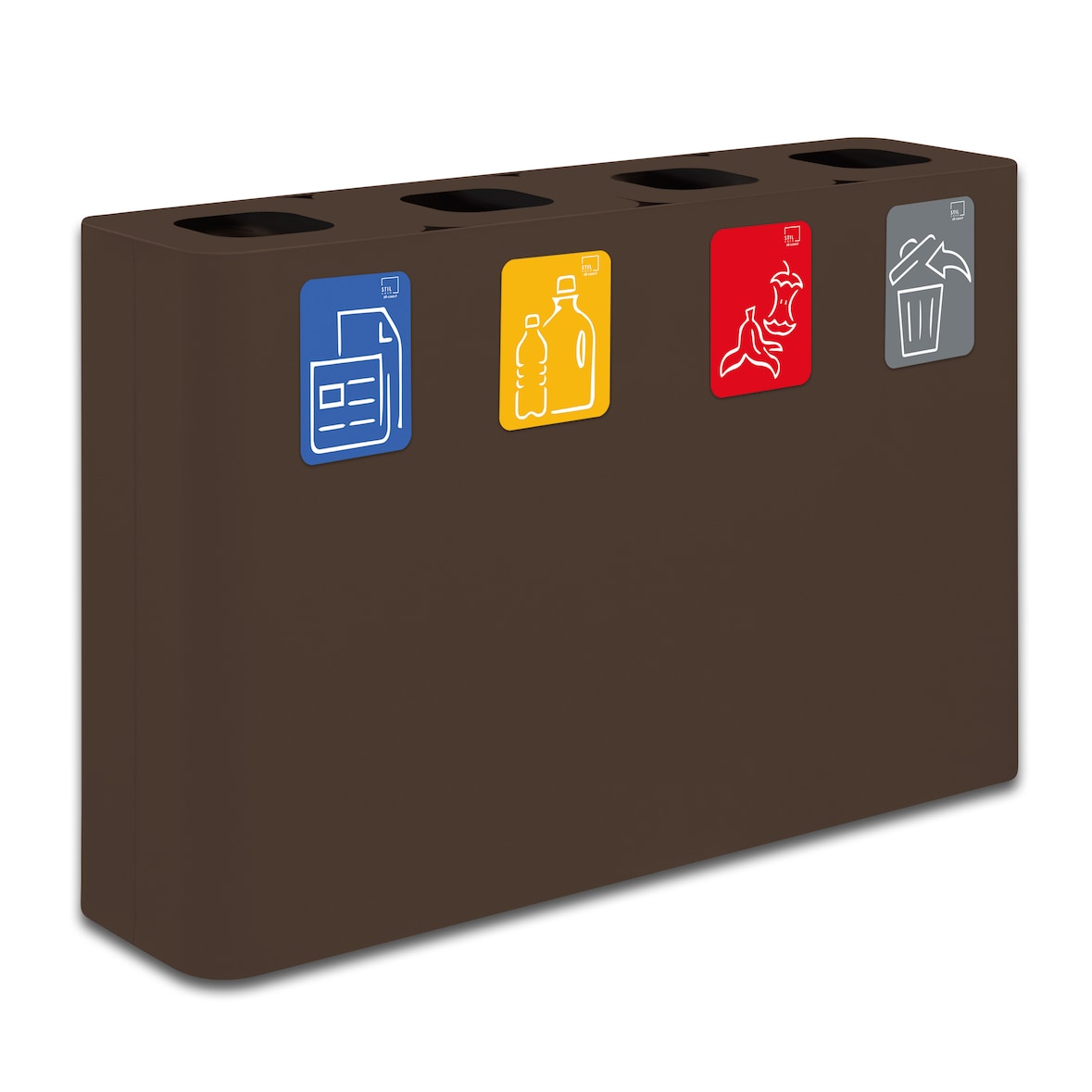 Stilcasa papelera cuádruple 240 (4*60 lts) color marrón óxido corten con pictograma magnético incluido
