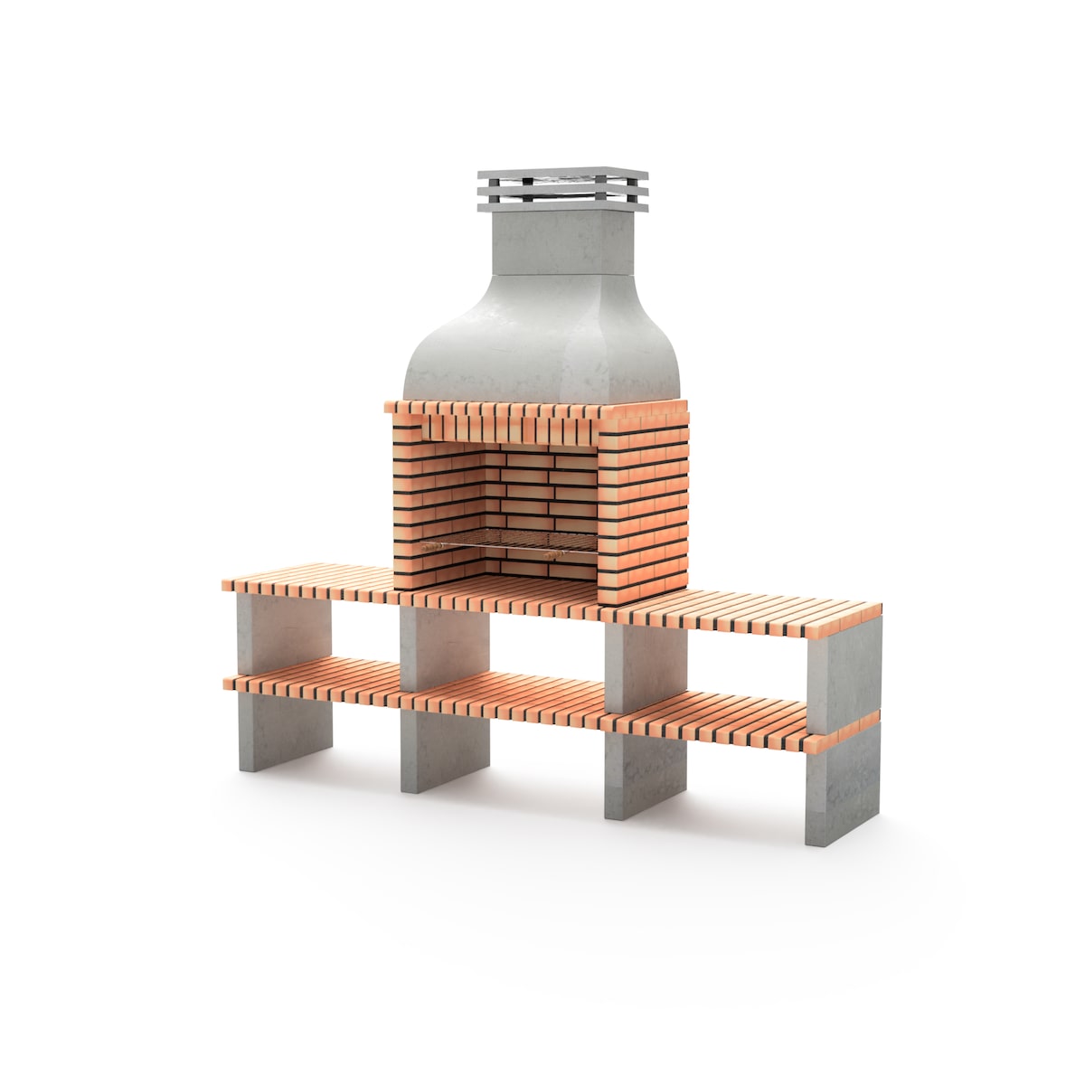 MF - Churrasqueira de Obra para Lenha e Carvão Modelo Altea (Cinza, Laranja - 268 x 70 x 255 cm) REF: M00631 - Uso Externo