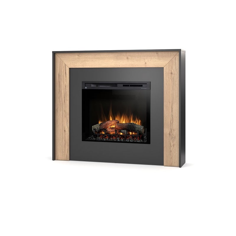 ZUNI - Lareira elétrica autônoma com aquecimento de piso LED - 28' - 130,2 x 110 x 27,5 - Preto / Carvalho claro