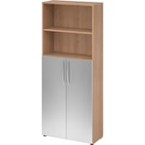 thumbnail of bümö Mehrzweckschrank 80cm breit, Aktenschrank o. Schuhschrank hoch, Regal Schrank-Kombi, Küchenschrank in Nussbaum/Silber aus Holz, Vorratsschrank &